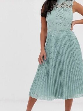 ASOS Womens Green Eyelet Midi Dress Sleeveless US 4